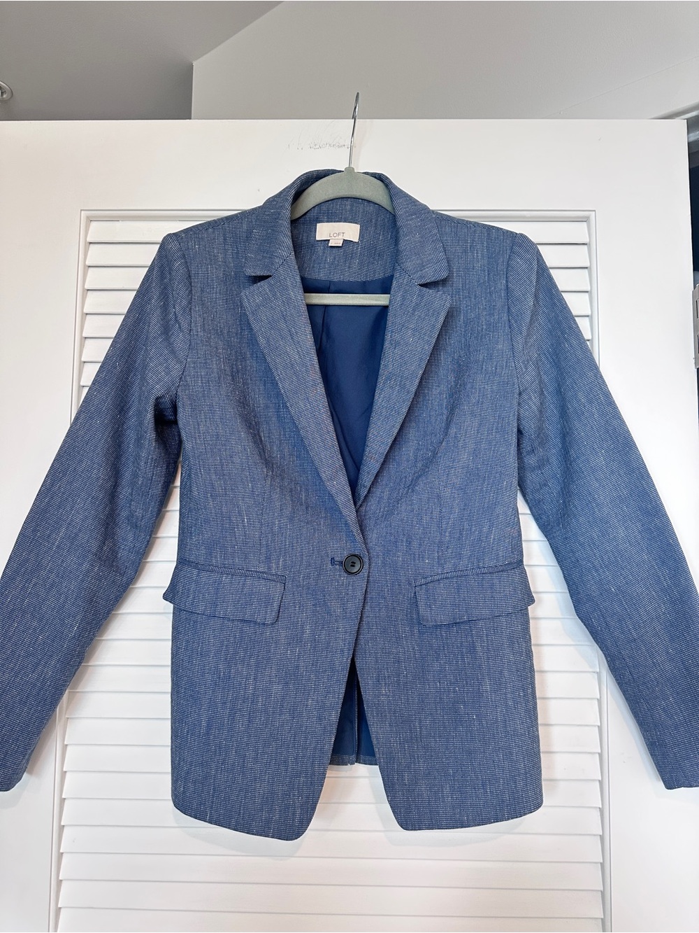 LOFT Chambray Linen Blend Classic Tailored Single Button Blazer Jacket 2